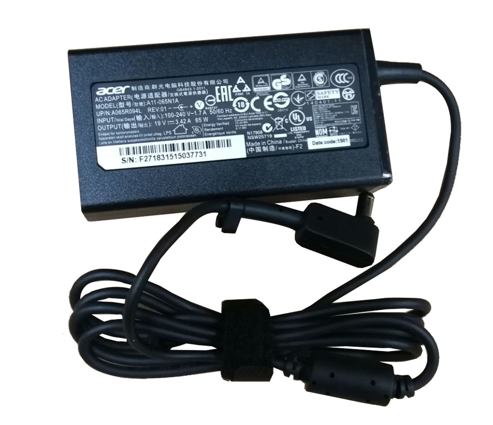 65W Acer R5-471T-71W2 Charger AC Adapter Power Cord