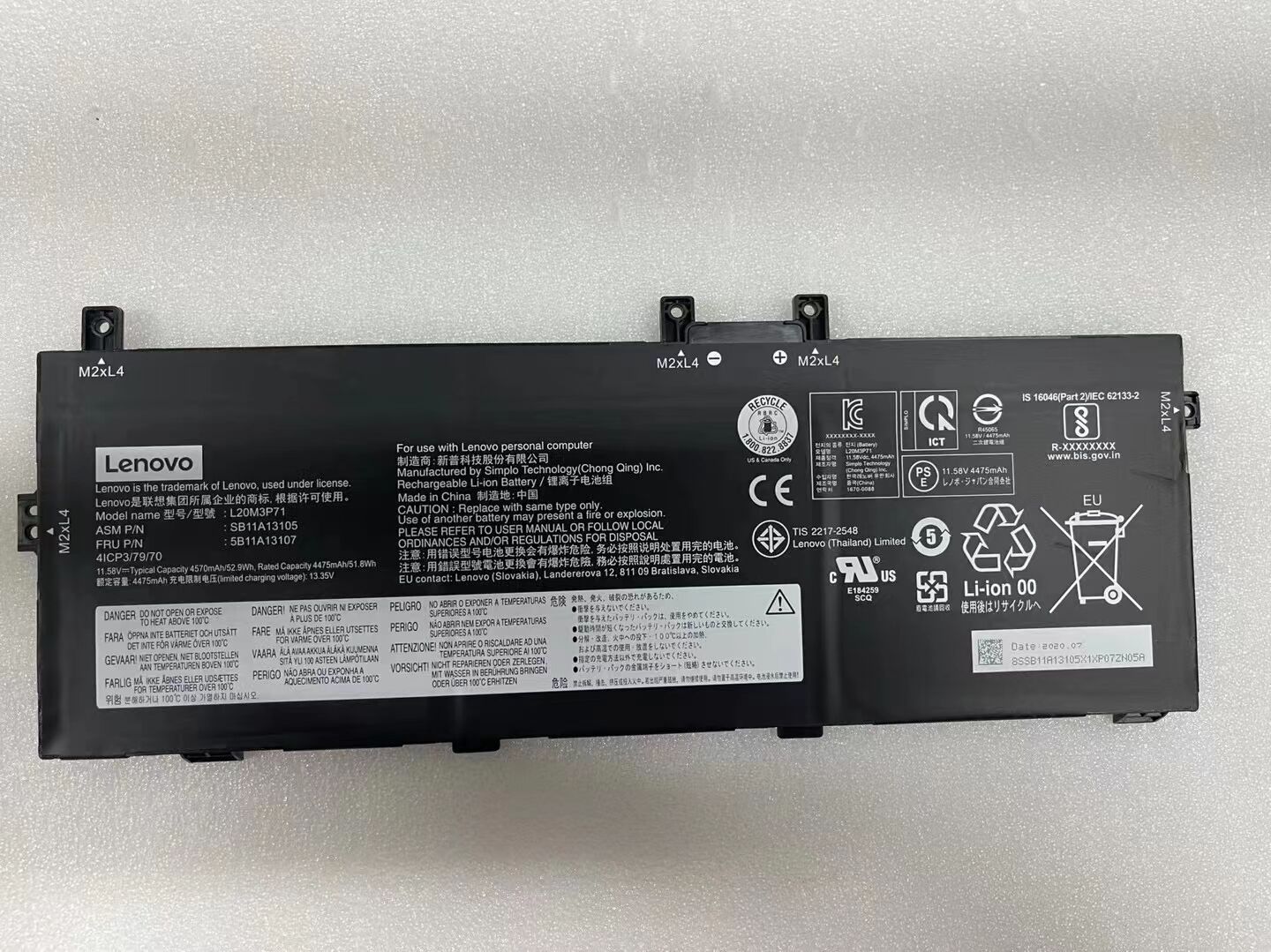 52.9Wh Lenovo L20D3P71 SB10W51924 Battery 11.58V