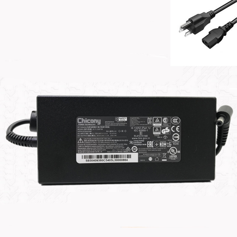 20V 11.5A MSI GS66 i7-10750H i7-10875H i9-10980HK Charger AC Adapter