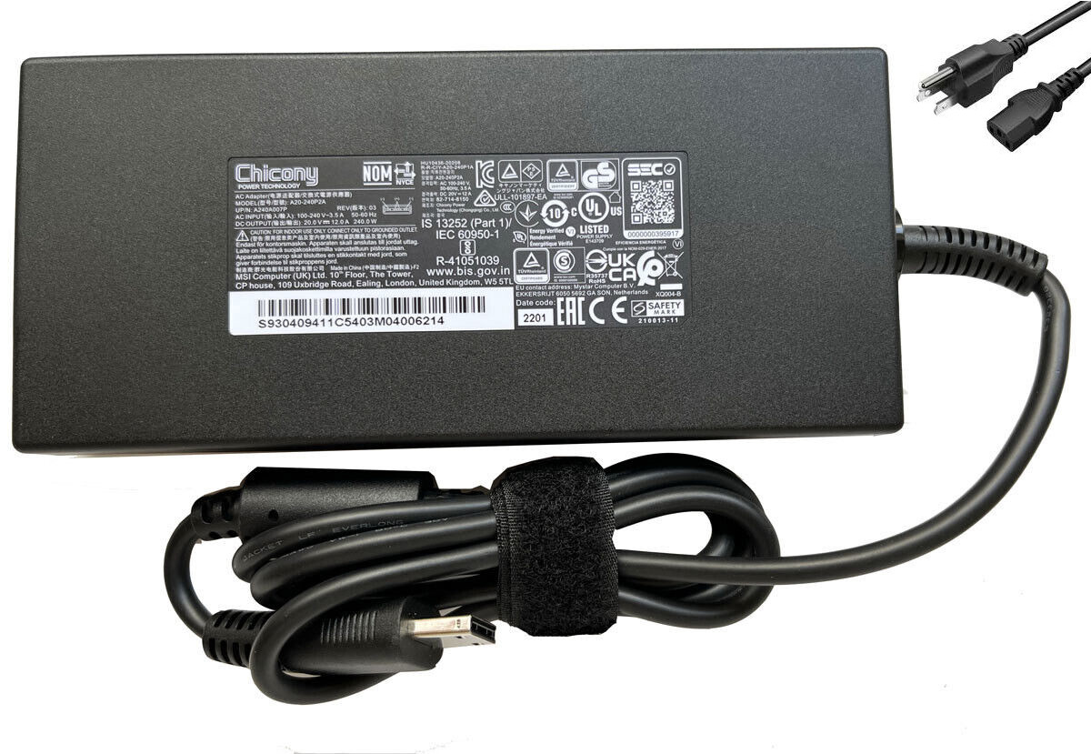 240W MSI GP66 Leopard 11UE-474NP AC Adapter Charger Power Cord